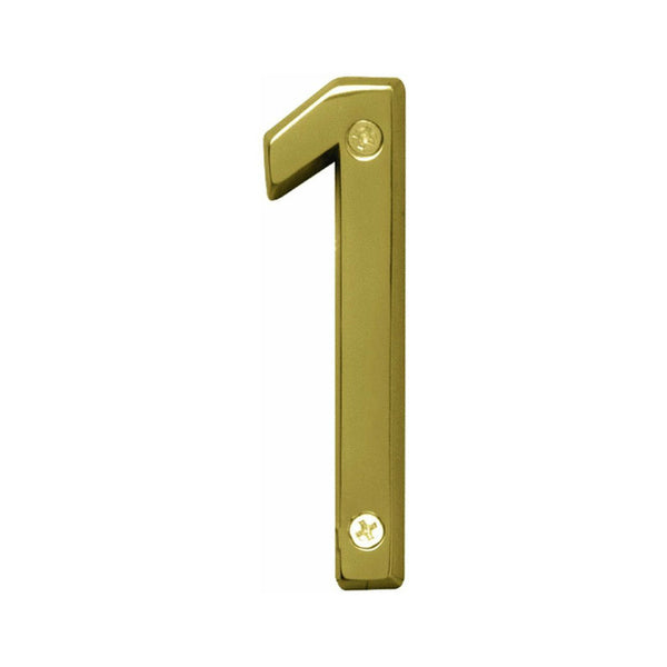 Hy-Ko BR-42PB/1 Prestige Series House Number 1 Sign, 4", Polished Brass