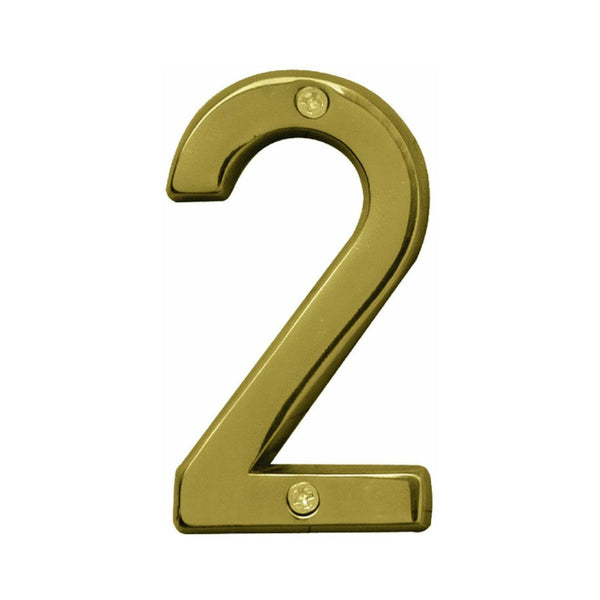 Hy-Ko BR-42PB/2 Prestige Series House Number 2 Sign, 4", Polished Brass