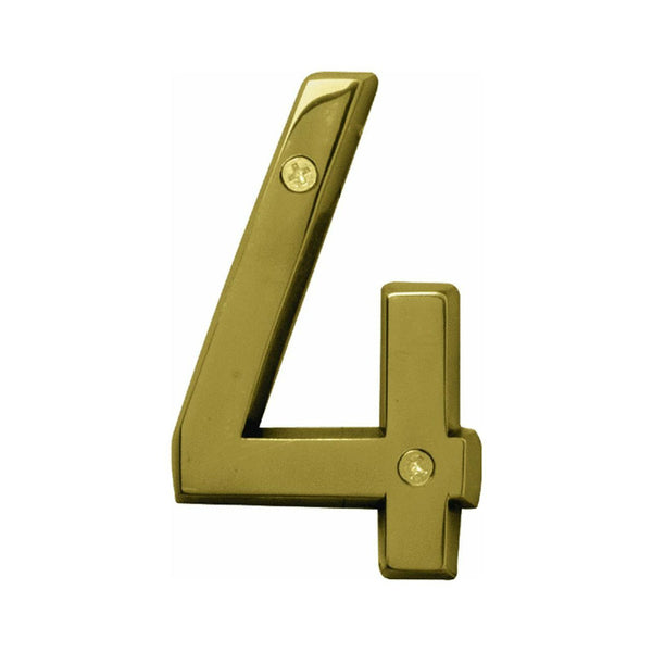 Hy-Ko BR-42PB/4 Prestige Series House Number 4 Sign, 4", Polished Brass