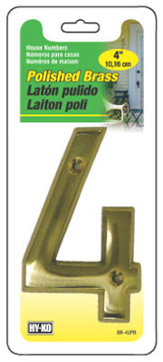 Hy-Ko BR-42PB/4 Prestige Series House Number 4 Sign, 4", Polished Brass