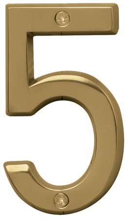 Hy-Ko BR-42PB/5 Prestige Series House Number 5 Sign, 4", Polished Brass