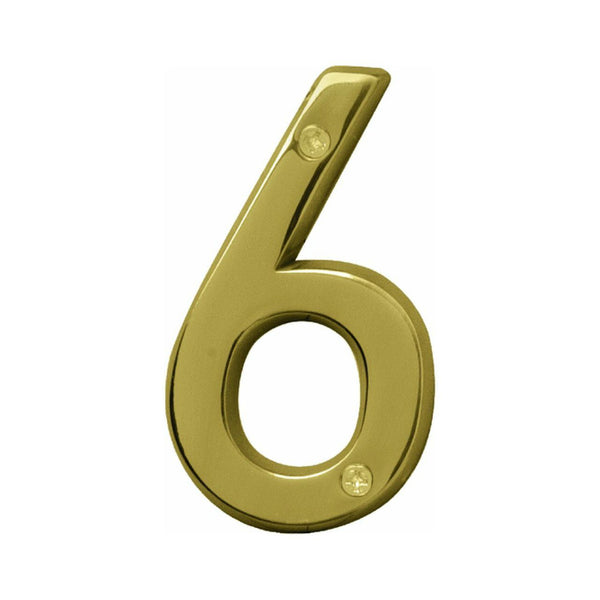 Hy-Ko BR-42PB/6 Prestige Series House Number 6 Sign, 4", Polished Brass