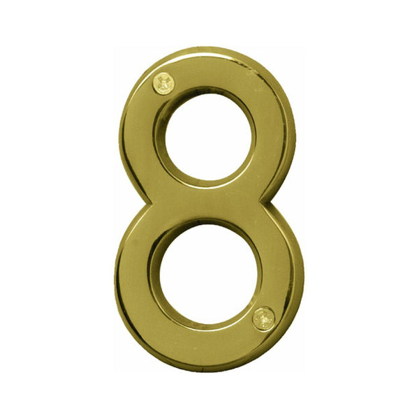 Hy-Ko BR-42PB/8 Prestige Series House Number 8 Sign, 4", Polished Brass