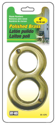 Hy-Ko BR-42PB/8 Prestige Series House Number 8 Sign, 4", Polished Brass