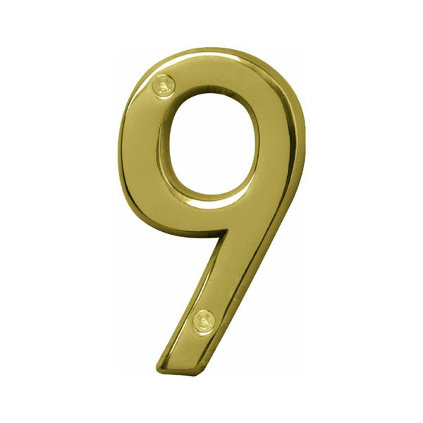 Hy-Ko BR-42PB/9 Prestige Series House Number 9, Polished Brass, 4"