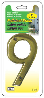 Hy-Ko BR-42PB/9 Prestige Series House Number 9, Polished Brass, 4"