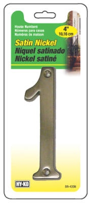 Hy-Ko BR-43SN/1 Prestige Series House Number 1 Sign, 4", Satin Nickel