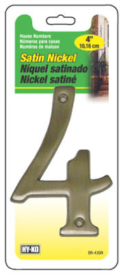 Hy-Ko BR-43SN/4 Prestige Series House Number 4 Sign, 4", Satin Nickel