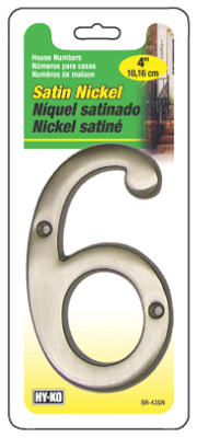 Hy-Ko BR-43SN/6 Prestige Series House Number 6 Sign, 4", Satin Nickel