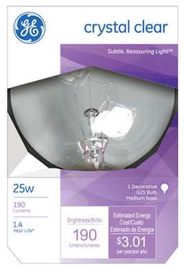 GE Lighting 12983 Decorative G25 Globe Light Bulb, 25-Watt, Crystal Clear