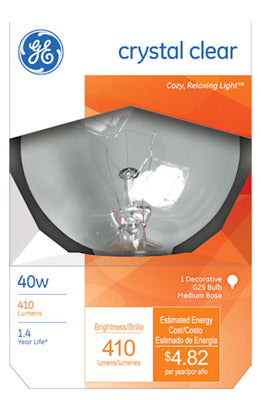 GE Lighting 12980 Decorative G25 Globe Light Bulb, 40-Watt, Crystal Clear