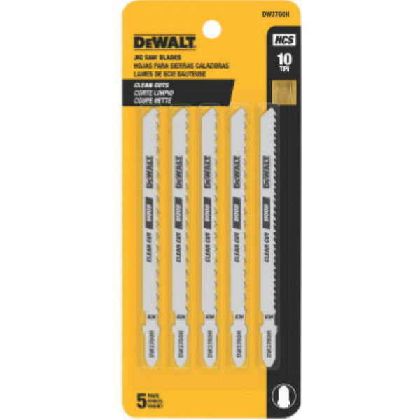 DeWalt® DW3760-5 Fine Cut Smooth Finish Cobalt Steel Jig Saw Blades, 10TPI, 5-Pk