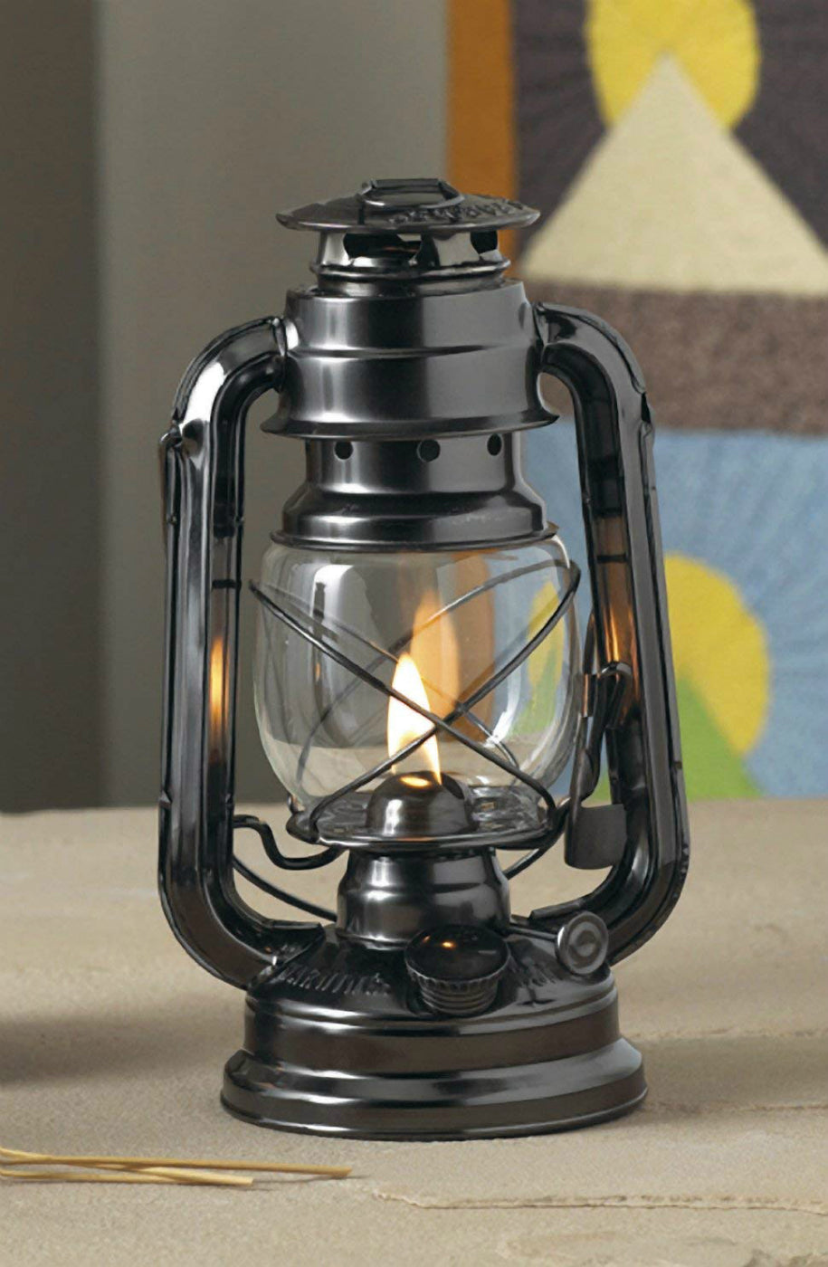 Lamplight 52664 Metal Farmer's Old Fashioned Lantern, Black, 9"