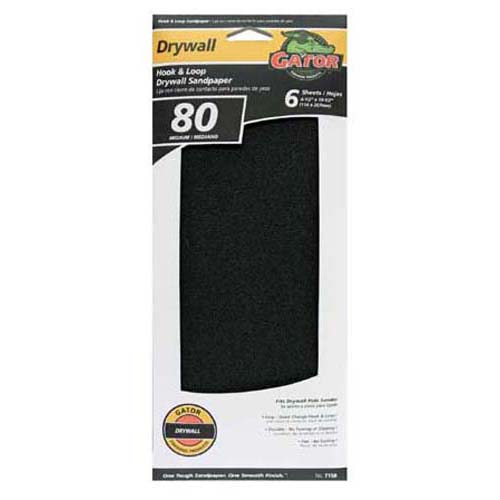 Gator 7156 Drywall Hook & Loop Sandpaper, 80 Grit, 4.5" x 10.5"