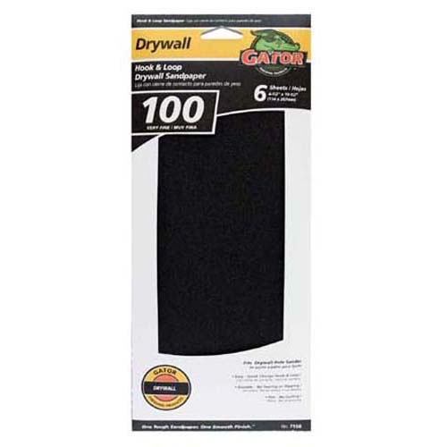 Gator 7157 Pole Sander Hook & Loop Drywall Sandpaper Sheets, 100 Grit, 6-Pack