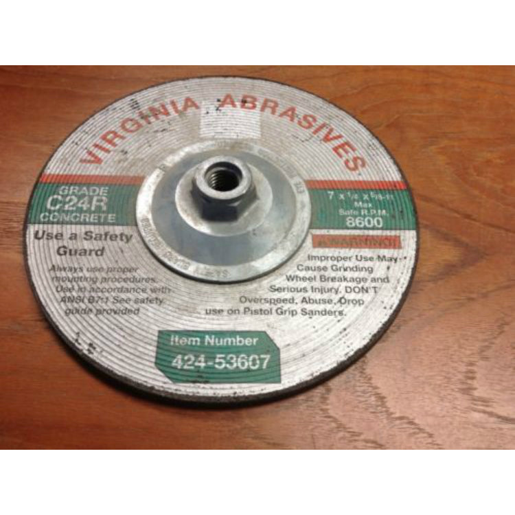 Virginia Abrasives™ 424-53607 Depressed Center Grinding Wheel, 7" x 1/4" x 5/8"-11 Thread