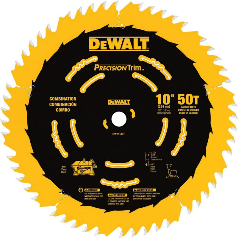 DeWalt® DW7150PT Precision Trim Combination Saw Blade, 10", 50 Tooth