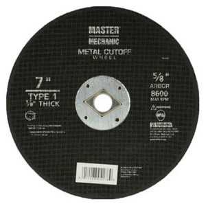 Master Mechanic 760444 Type-1 Metal Cutoff Wheel, 5/8" Arbor, 8600 RPM, 7"