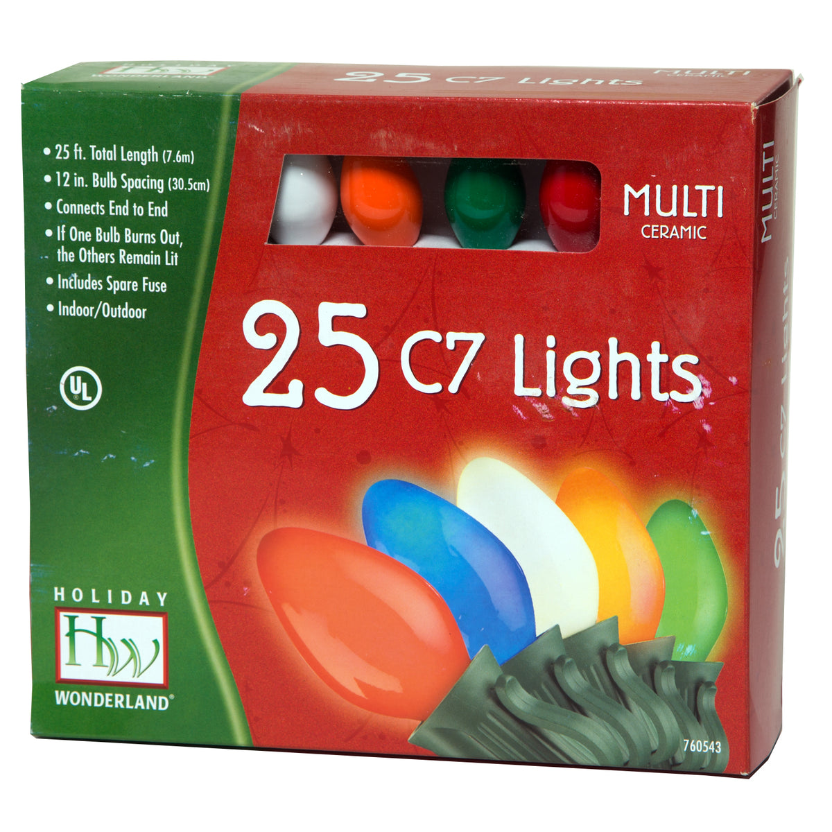 Holiday Wonderland 2524-88 Christmas C7 Ceramic 25-Light Set, 25 feet, Multi-Color
