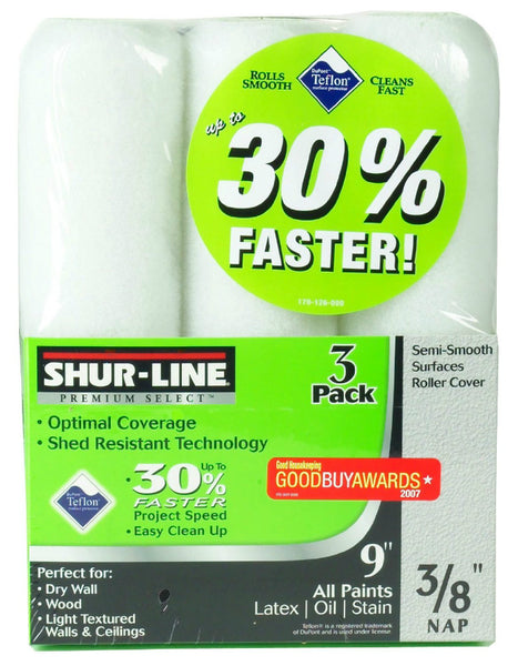 Shur-Line 55506 White/Knit Fabric Roller Cover with Teflon, 3/8" Nap, 3-Pack