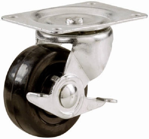 Shepherd Hardware 9510 Rubber Wheel Swivel Plate Caster with Side Brake, 2-1/2"