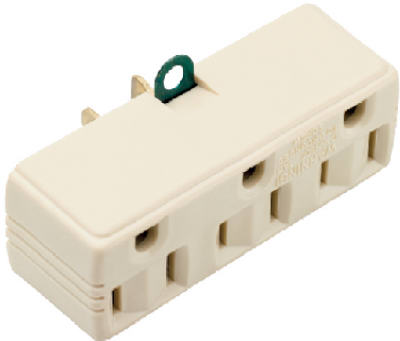 Pass & Seymour 1219ICC10 Triple Grounding Adapter, 15A, 125V, Ivory