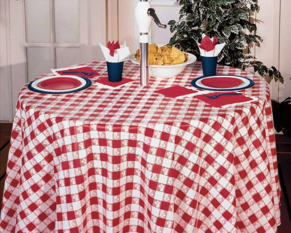 Creative Converting 41188 Octy-Round Plastic Table Cover, Red/White Gingham, 82"