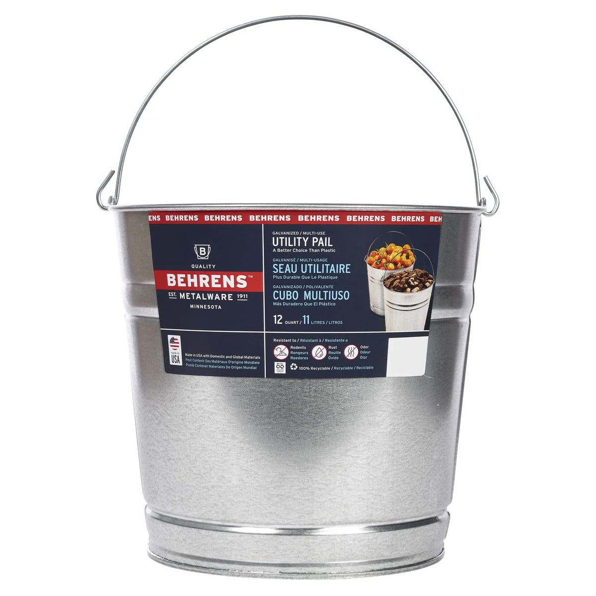 Behrens 1212GS Galvanized Steel Water Pail, 12 Qt