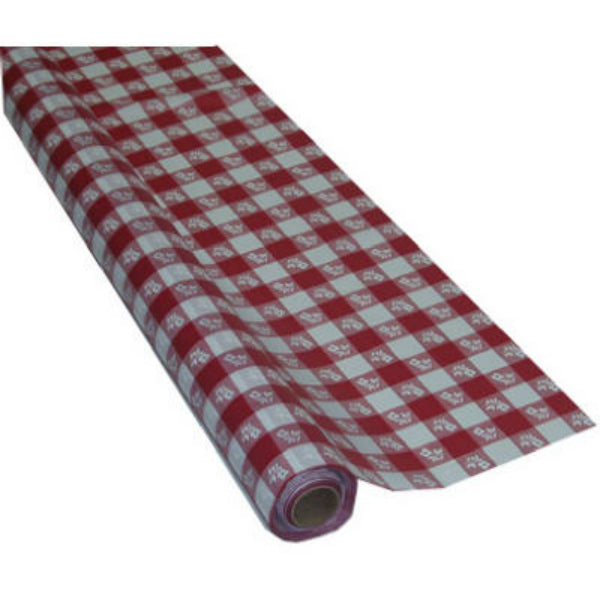 Creative Converting™ 72088 Plastic Table Cover Roll, Red/White Gingham, 100'