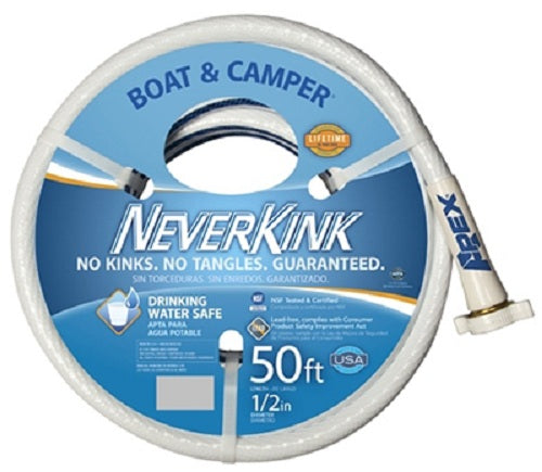 Teknor Apex 7612-50 Neverkink Boat & Camper Hose, 1/2" x 50', White/Blue Stripe