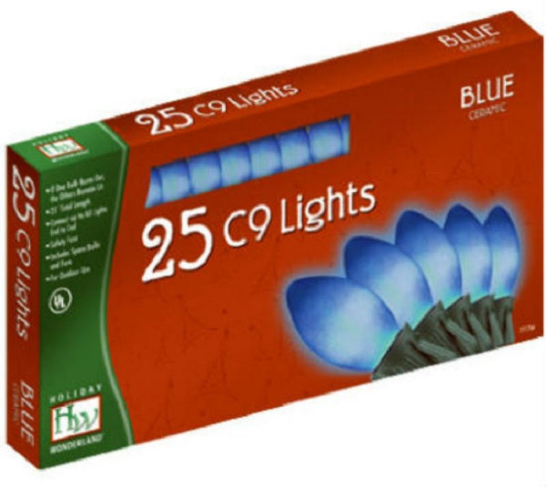 Holiday Wonderland 2924B-88 Christmas C9 Ceramic 25-Light Set, 25 feet, Blue