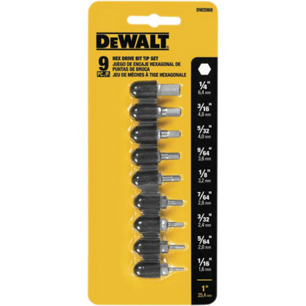DeWalt® DW2068 Hex Bit Tip Set, 9-Piece