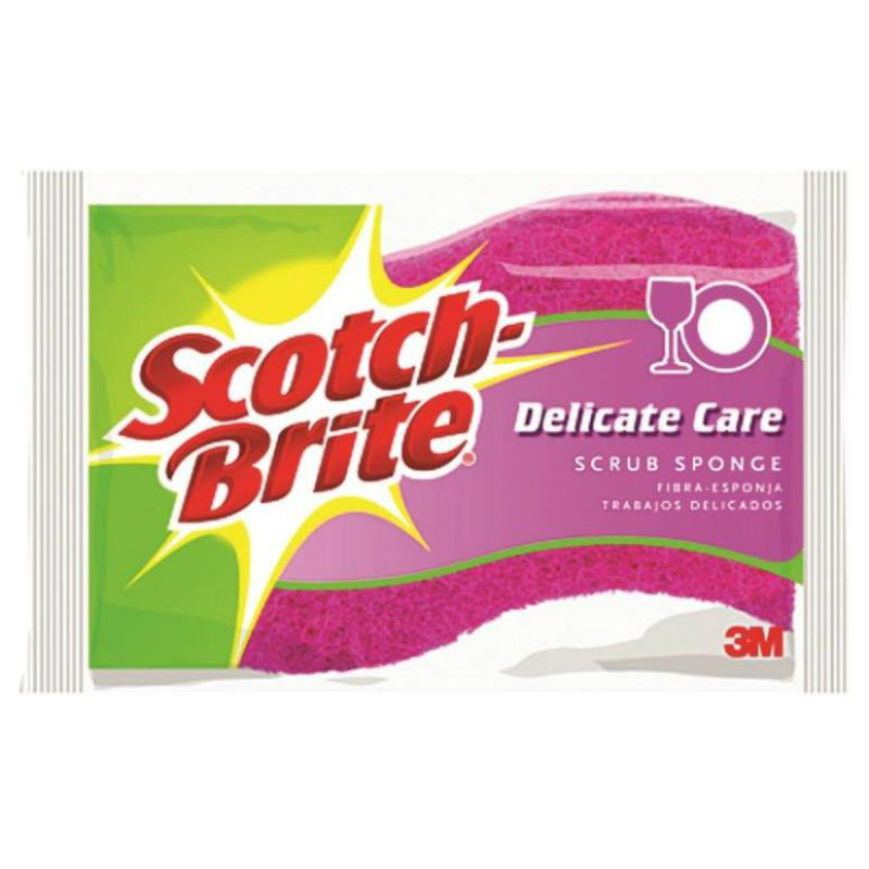 Scotch-Brite 435 Delicate Care Scrub Sponge, Synthetic Fiber, Pink/White