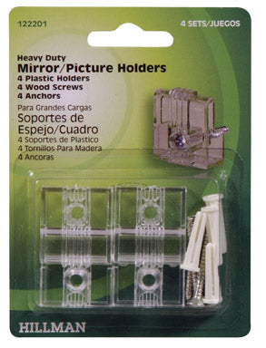 Hillman 122201 Heavy-Duty Mirror Holder Kit, Clear, 4-Pack