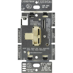 Lutron® TG-603PH-IV Toggler® 3-Way Preset Slide Incandescent Dimmer, 600W, Ivory