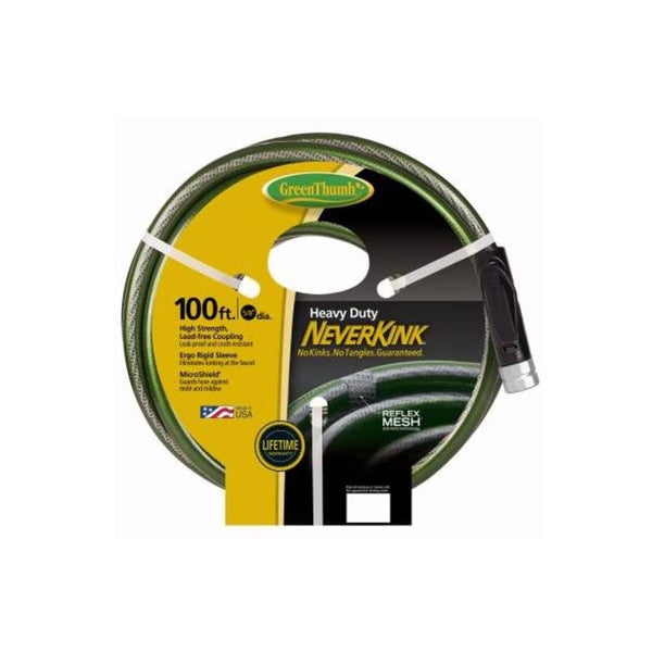 Green Thumb 773309 Neverkink Heavy Duty Garden Hose, 5/8" ID x 100', Green