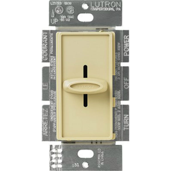 Lutron® S-600H-IV Skylark® Single Pole Slide-to-off Dimmer, 600W, Ivory