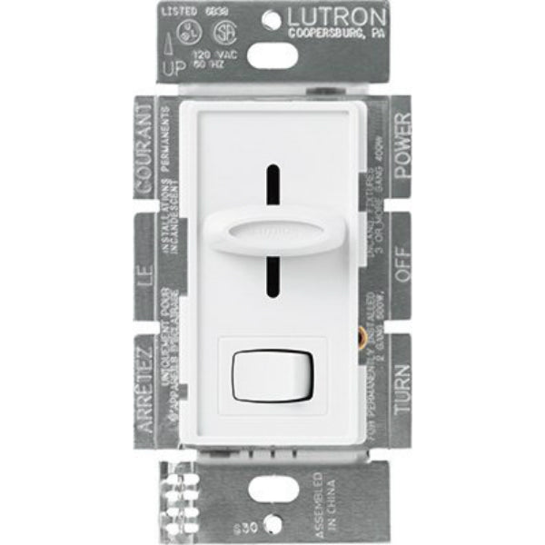 Lutron® S-600PH-WH Skylark® Single Pole Slide Dimmer, 600W, White