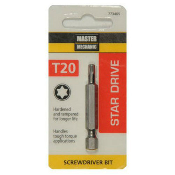 Master Mechanic 773465 Star Drive Screwdriver Bit, Torx 20, 2"