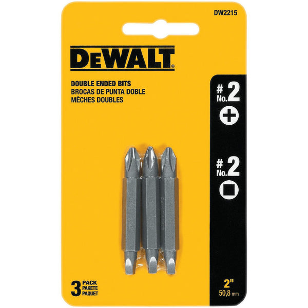 DeWalt® DW2215 Double End Recess Bit, #2 Phillips & #2 Square, 3-Pack
