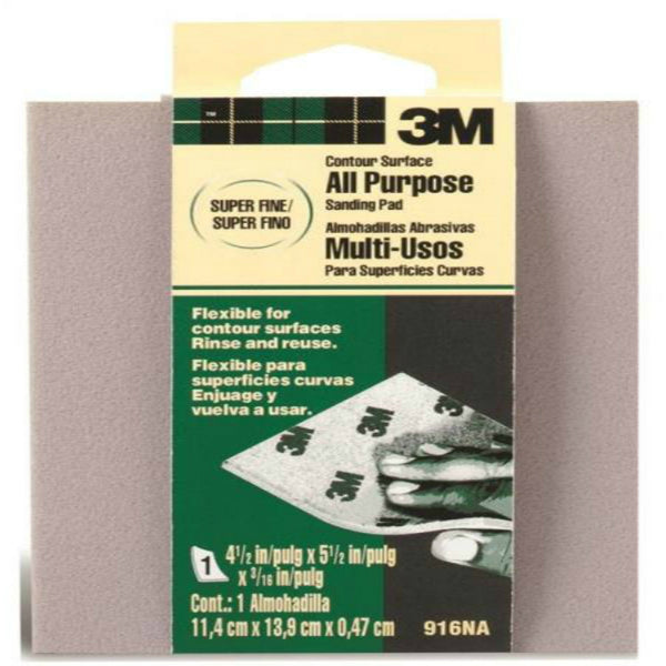 3M 916NA Contour Surface Flexible Sanding Sponge, 4.5" x 5.5", Super Fine Grit