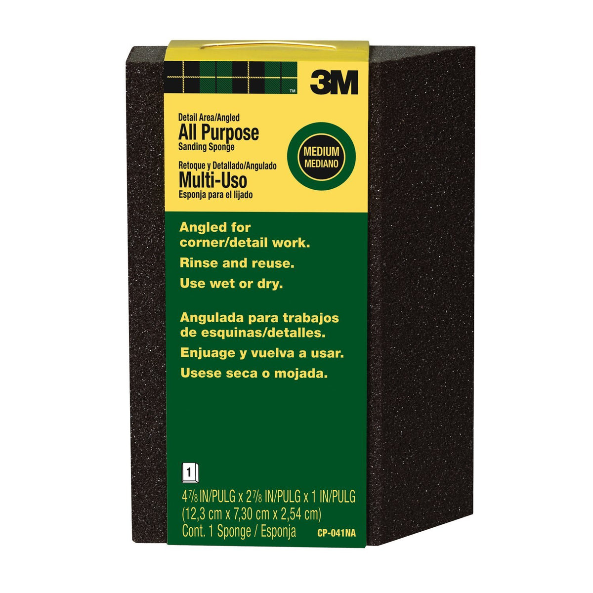 3M CP-041 Detail Area/Angled All-Purpose Sanding Sponge, Medium Grit