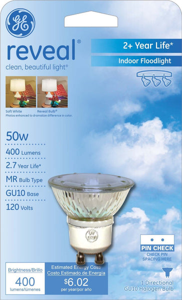 GE Lighting 82143 Reveal® GU10 Base MR16 Halogen Floodlight Bulb, 50W