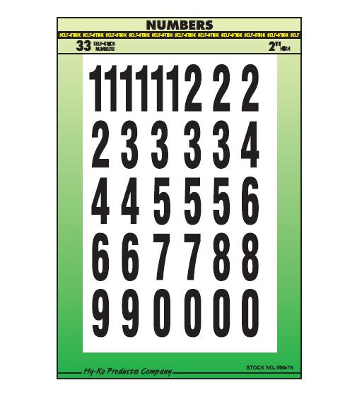 Hy-Ko MM-7N Self-Stick Vinyl Number Set, 2", Black On White