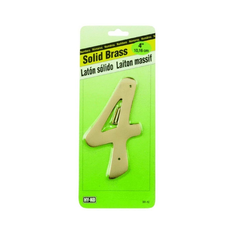 Hy-Ko BR-40/4 House Address Number 4 Sign, 4", Solid Brass