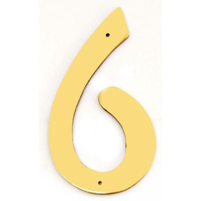 Hy-Ko BR-40/6 House Address Number 6 Sign, 4", Solid Brass