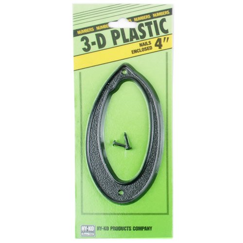 Hy-Ko PN-29/0 3-D Plastic House Number 0 Sign with Nails, 4", Black