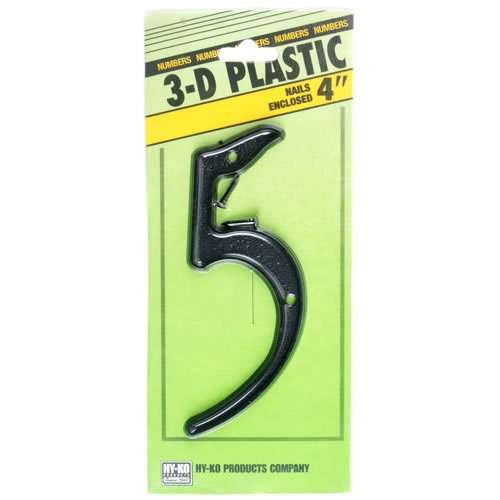 Hy-Ko PN-29/5 3-D Plastic House Number 5 Sign with Nails, 4", Black