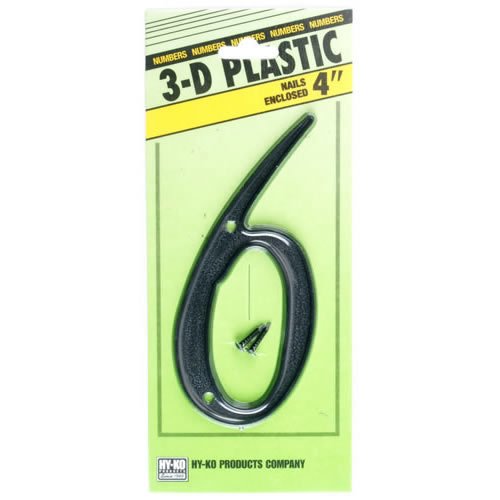 Hy-Ko PN-29/6 3-D Plastic House Number 6 Sign with Nails, 4", Black