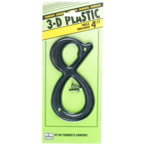 Hy-Ko PN-29/8 3-D Plastic House Number 8 Sign with Nails, 4", Black
